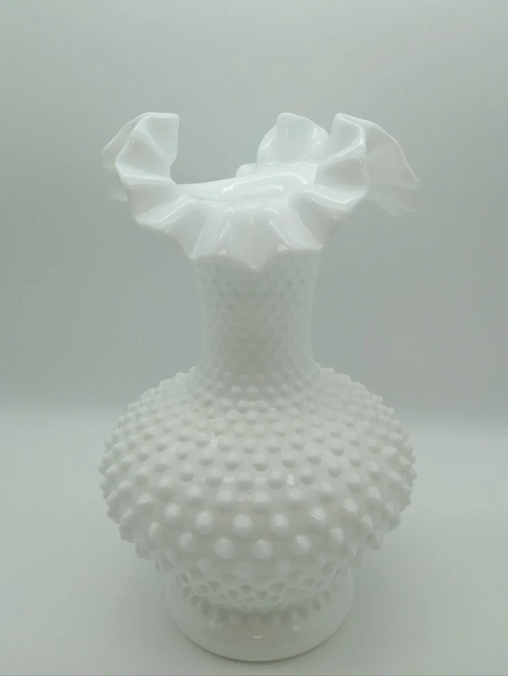 Fenton White Hobnail Ruffled Milk Glass Vase